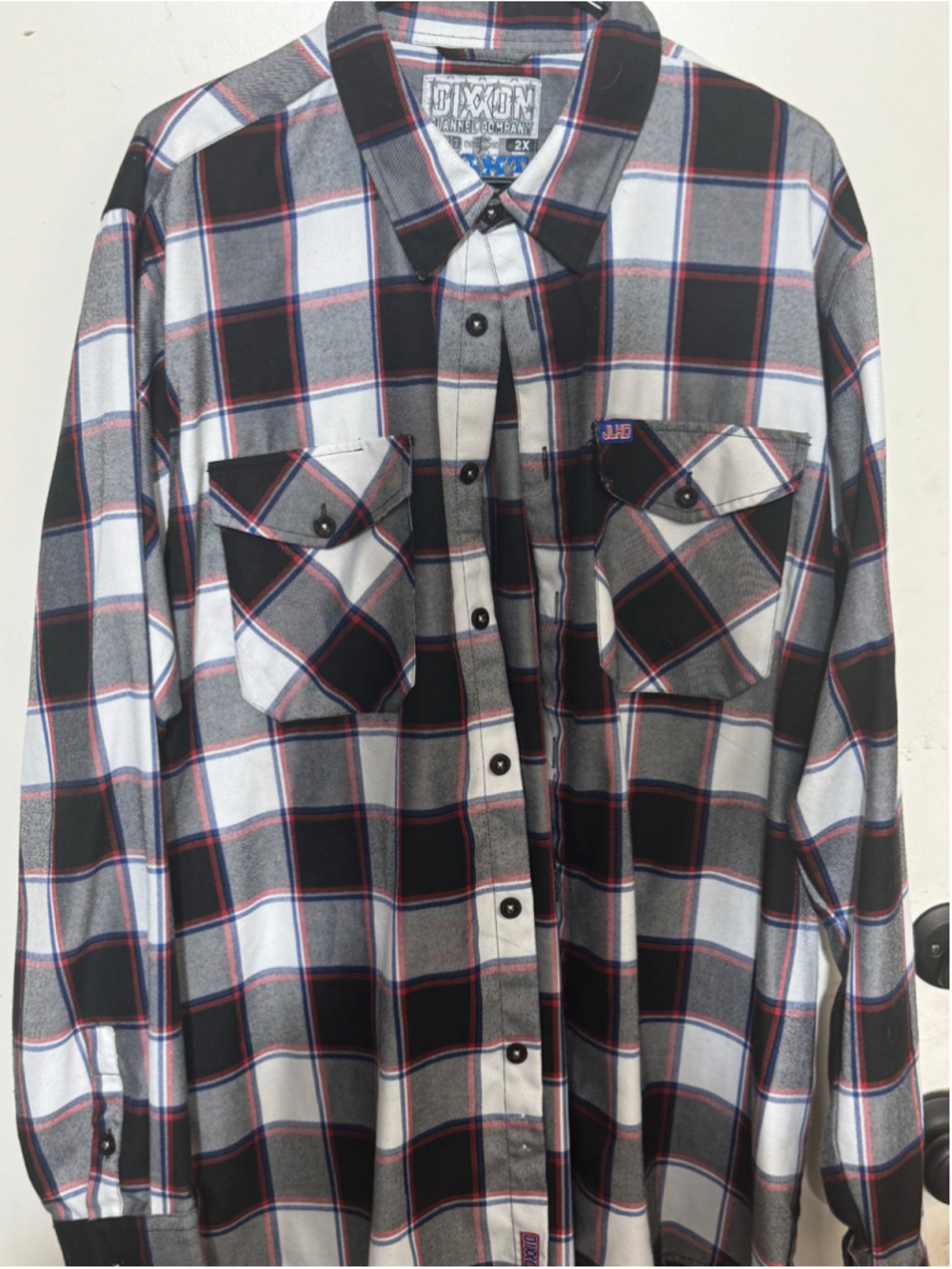 JLHD - Men's Dixxon Flannel Plaid Button Down Shirt XXL white Black Red Blue